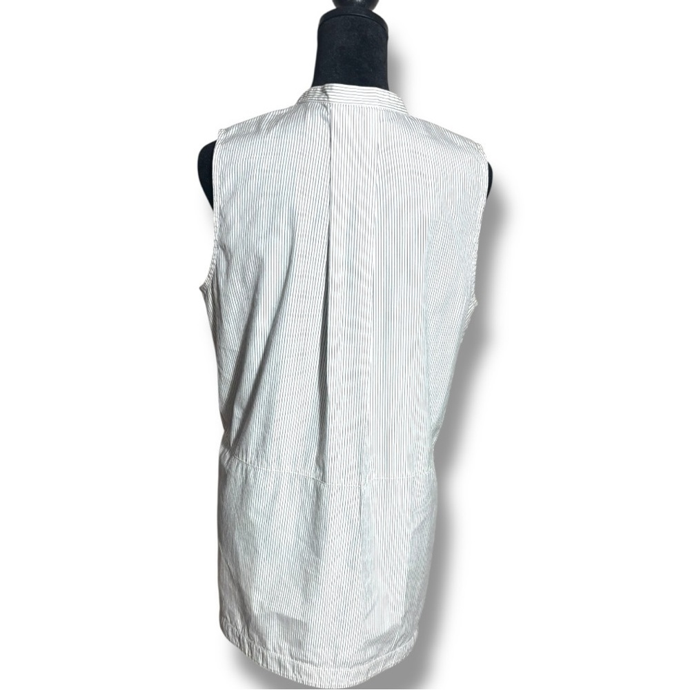 Vince White Pinstripe High Neck Button Down Side Slits Sleeveless Blouse/Tunic - Picture 6 of 16